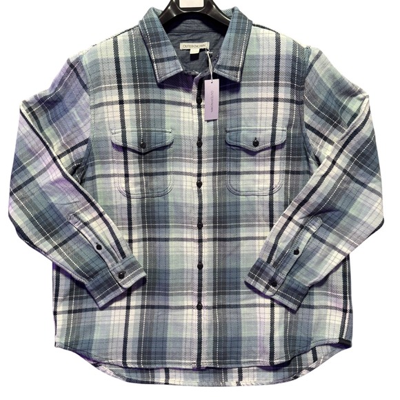 Outerknown Blanket Shirt Mens XXL Organic Cotton Plaid Flannel Button Up Blue - Picture 1 of 10